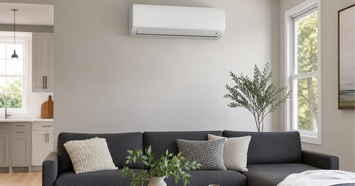 single-zone mini split indoor unit mounted on living room wall
