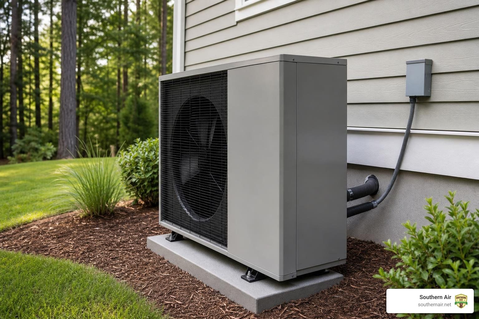 modern heat pump installed outside a residential home