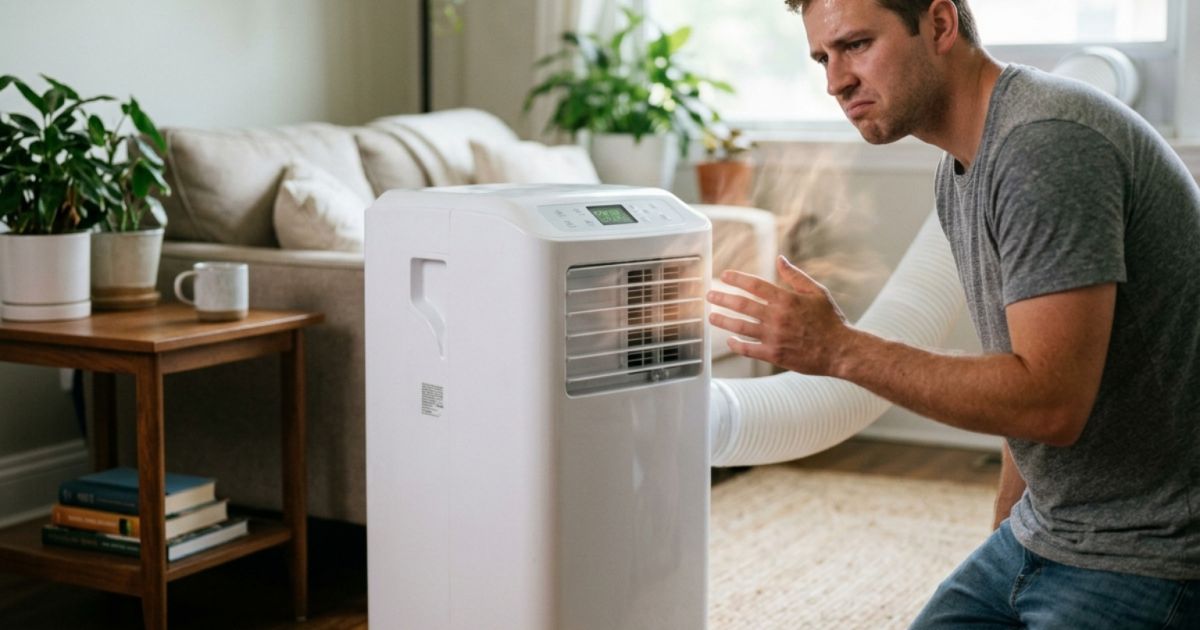 portable AC blowing hot air